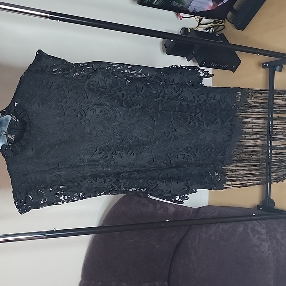 Black Lace Dress with Fringe